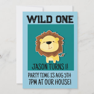 INVITACIÓN SAFARI LION EDAD 1 UNO PRIMER CUMPLEAÑOS INVITACIO