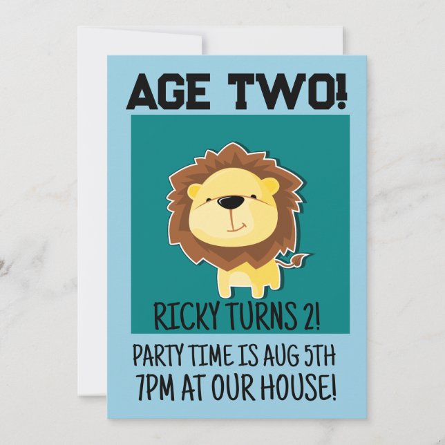 INVITACIÓN SAFARI LION EDAD 2 DOS FIESTAS DE CUMPLEAÑOS (Anverso)