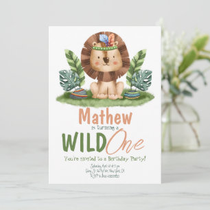 Invitación Safari Lion Tropical Wild One Boy Cumpleaños