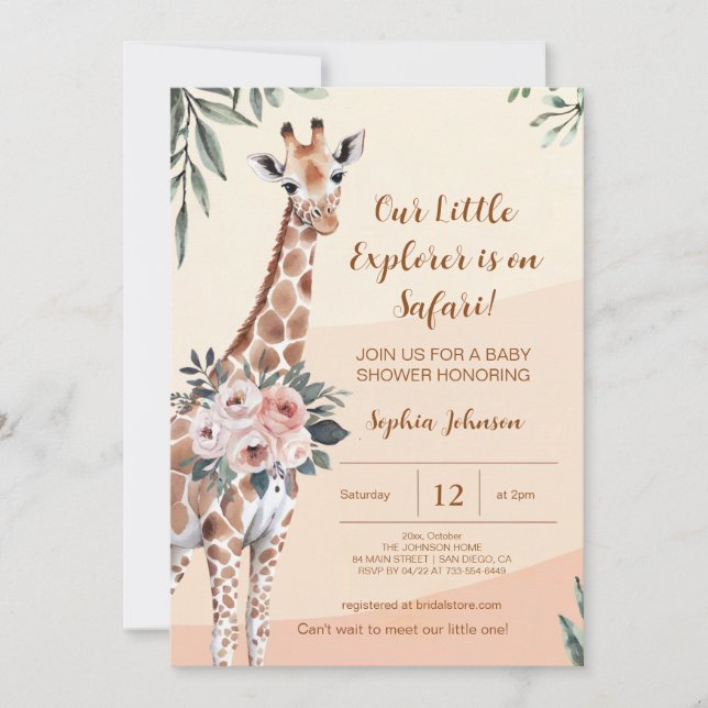 Invitación Safari Little Explorer Girafa Baby Shower (Anverso)