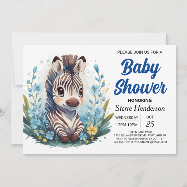 Invitación Safari Moda Magic Zebra Boy Baby Shower (Anverso)