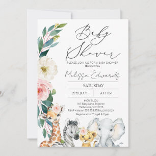 Invitación Safari moderno Rubor Boho Floral Baby Shower