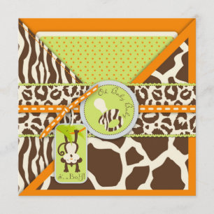 Invitación Safari Monkey & Pacifier Animal Print Baby Shower