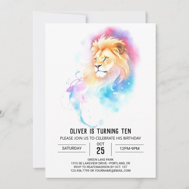 Invitación Safari Online Leon Birthday (Anverso)