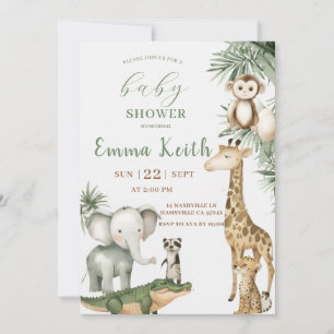 Invitación Safari para Baby Shower Animales Salv