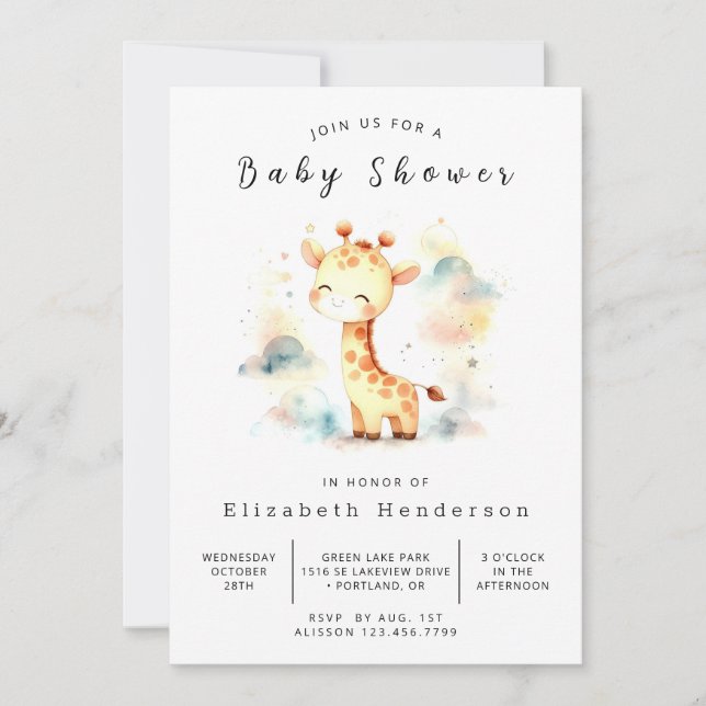Invitación Safari Printable Giraffe Baby Shower (Anverso)