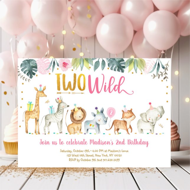 Invitación Safari Rosa Dos Cumpleaños Salvaje (Subido por el creador)