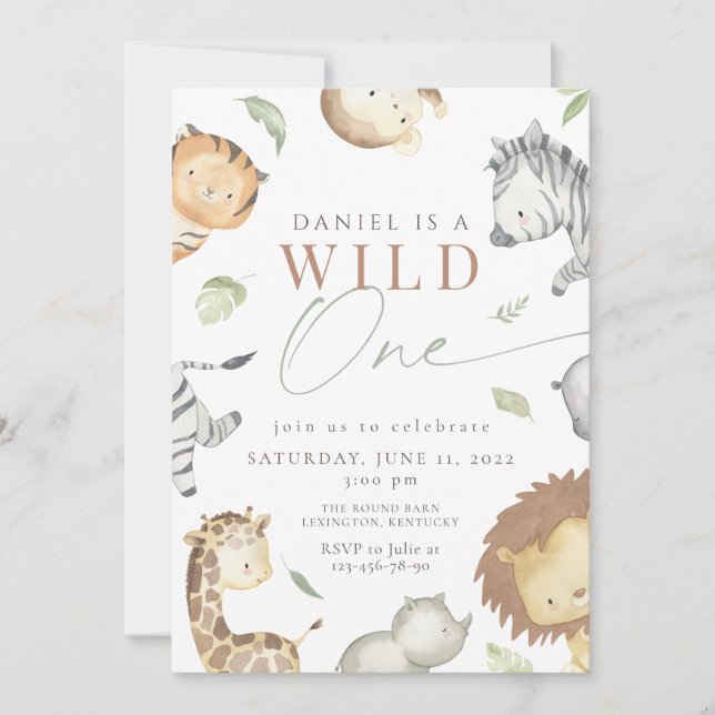 Invitación Safari salvaje de un cumpleaños (Anverso)