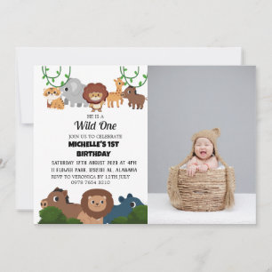 Invitación Safari Salvaje uno Cumpleaños Simple Primero Cumpl