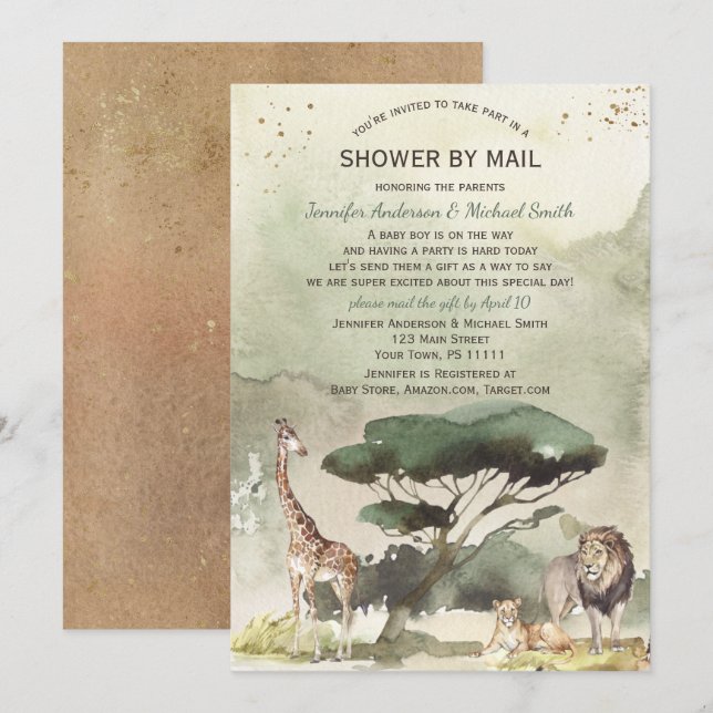 Invitación Safari Savanna Animals Baby Shower por correo (Anverso / Reverso)