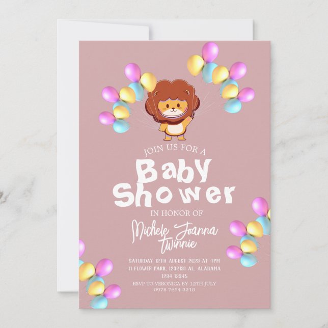 Invitación Safari Simple Cute globos de Baby Shower (Anverso)