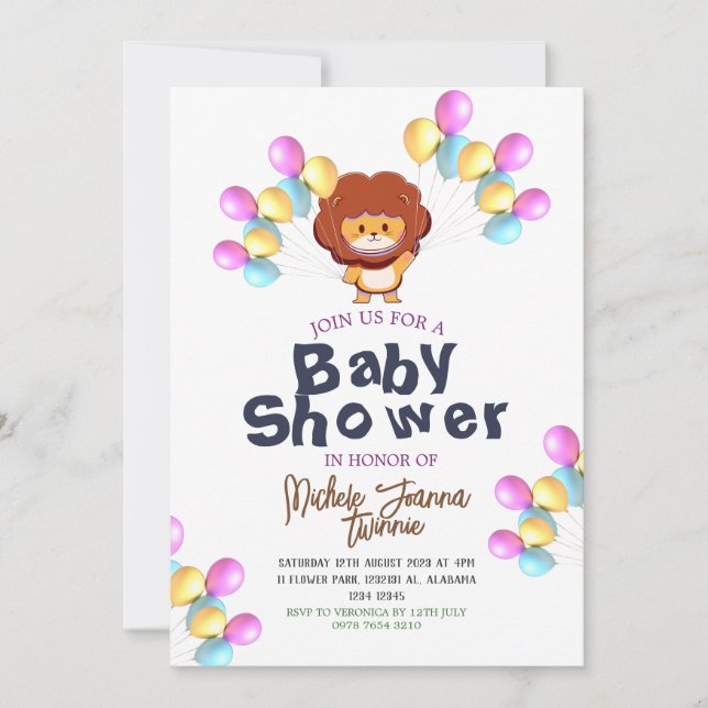 Invitación Safari Simple Cute globos de Baby Shower (Anverso)
