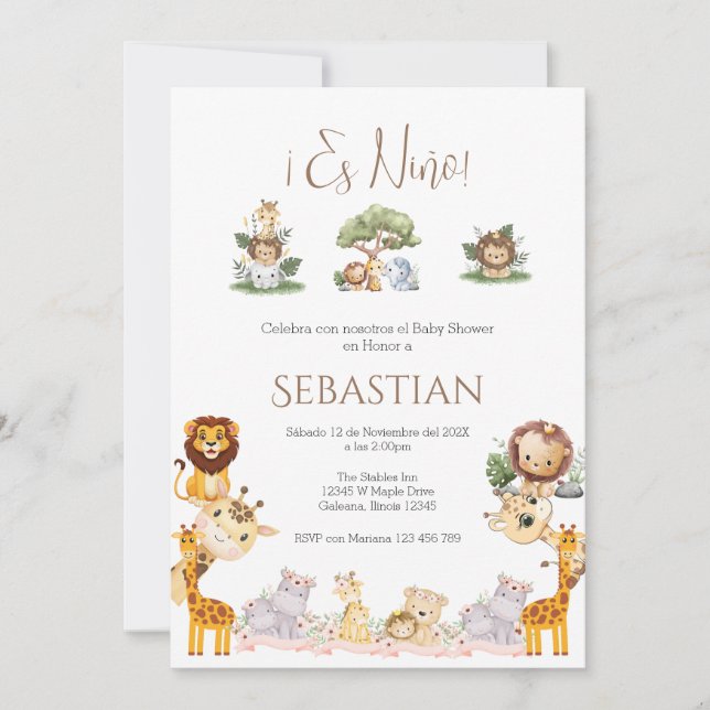 Invitación Safari Spanish Baby Shower Boy invitation (Anverso)
