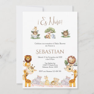 Invitación Safari Spanish Baby Shower Boy invitation