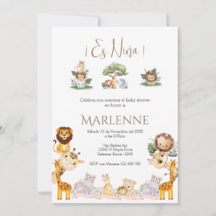 Invitación Safari Spanish Baby Shower Girl invitation