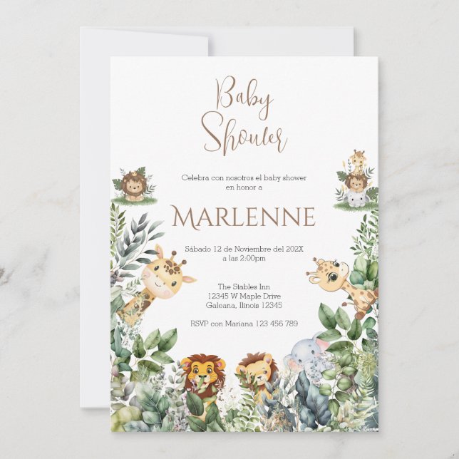 Invitación Safari Spanish Baby Shower Girl invitation (Anverso)