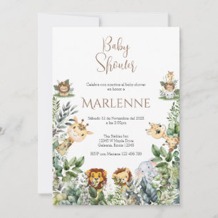 Invitación Safari Spanish Baby Shower Girl invitation