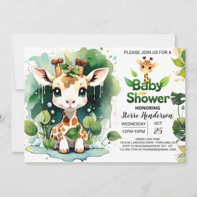 Invitación Safari Tales Baby Giraffe Baby Shower (Anverso)