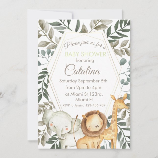 Invitación Safari Theme Baby Shower Invitation (Anverso)