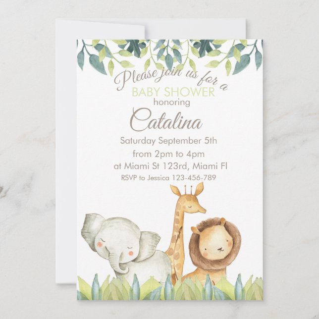 Invitación Safari Theme Baby Shower Invitation (Anverso)