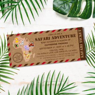 Invitación Safari Ticket Wild Animal Baby Shower