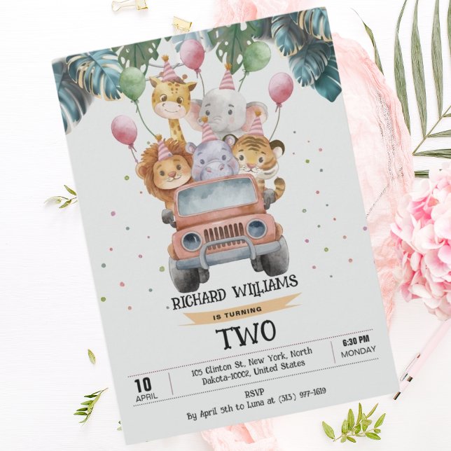 Invitación Safari tropical Animales salvajes Jungla niños Cum (Subido por el creador)