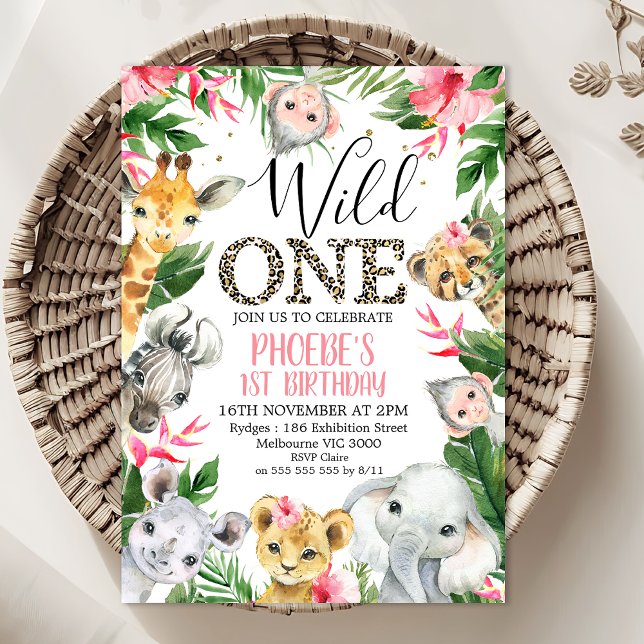 Invitación Safari tropical floral Animales salvajes un cumple (Wild One Invitation, Wild ONE Safari Birthday Invitation Template, Wild One Birthday Invitation 


)
