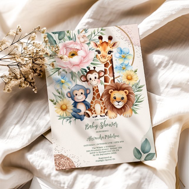 Invitación Safari Tropical Jungle Animals Baby Shower (Subido por el creador)