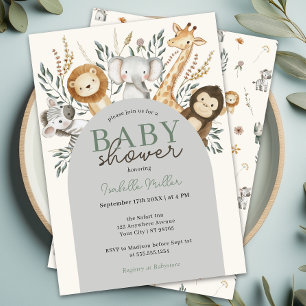 Invitación Safari Tropical Jungle Animals Boy Baby Shower