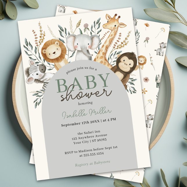 Invitación Safari Tropical Jungle Animals Boy Baby Shower (Subido por el creador)