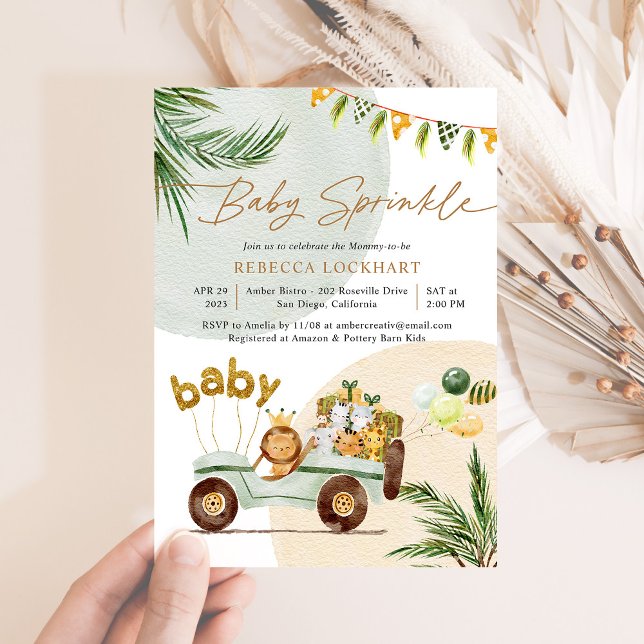 Invitación Safari Tropical Moderno Bebé Animales Bebé Espolvo (Subido por el creador)
