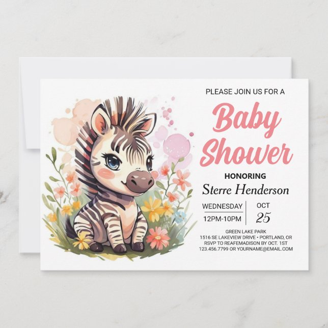 Invitación Safari Whimsical Zebra Baby Shower (Anverso)