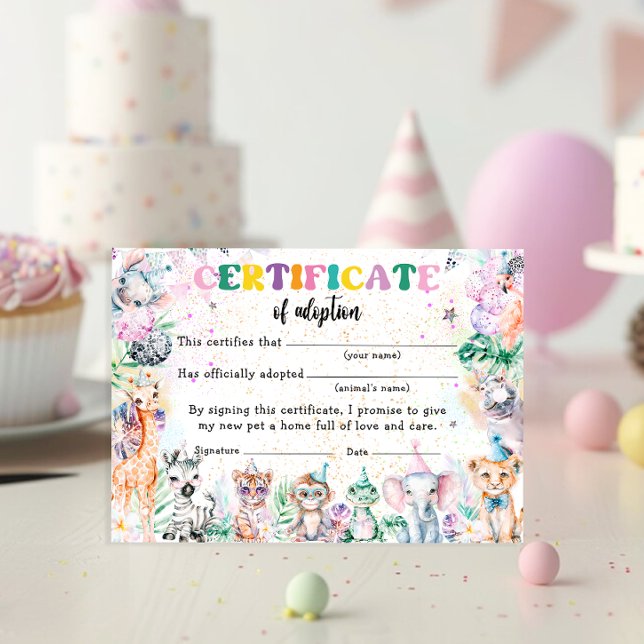 Invitación Safari Wild Animals Certificado de Adopción Cumple (Subido por el creador)