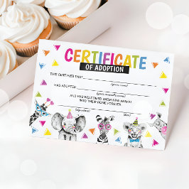 Invitación Safari Wild Animals Certificado de Adopción Cumple