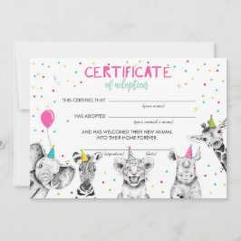 Invitación Safari Wild Animals Certificado de Adopción Cumple