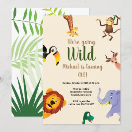 Invitación Safari Wild Animals Greenery Primer cumpleaños