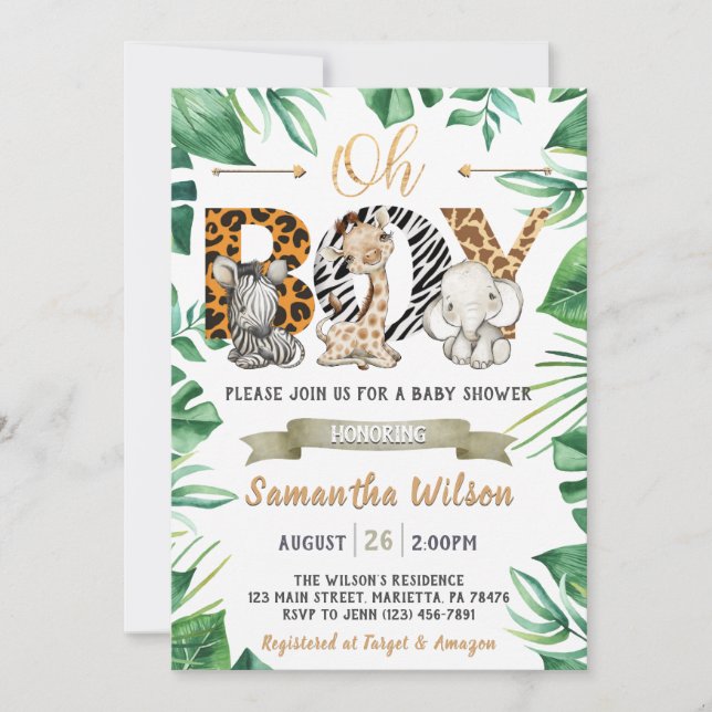 Invitación Safari Wild Baby Shower Fiesta (Anverso)