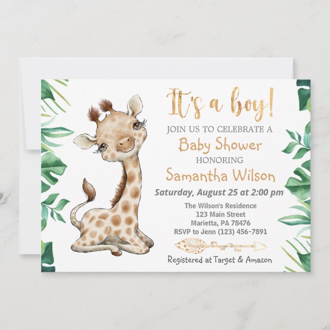 Invitación Safari Wild It's a Boy Invitation de Baby Shower (Anverso)