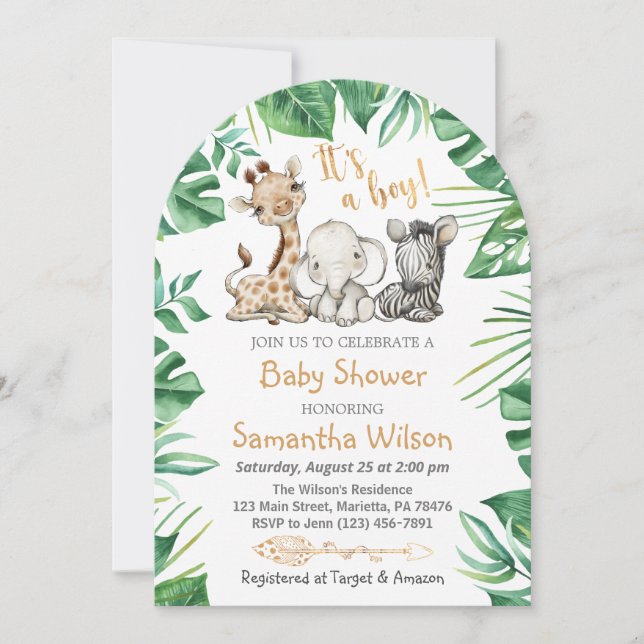 Invitación Safari Wild It's a Boy Invitation de Baby Shower (Anverso)