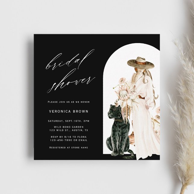 Invitación Safari Wild Leopard Boho Lady Bridal Shower Black (Subido por el creador)