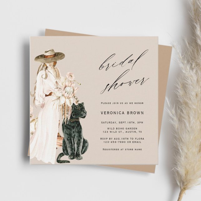 Invitación Safari Wild Leopard Boho Lady Bridal Shower Square (Subido por el creador)