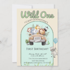 Invitación Safari Wild One 1 Photo Watercolor 1st Birthday 