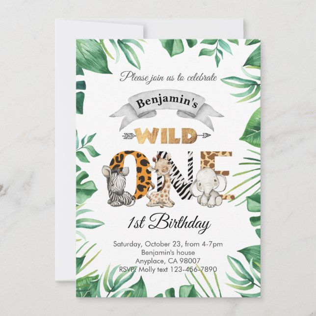 Invitación Safari Wild One 1st Birthday Party Invitation (Anverso)