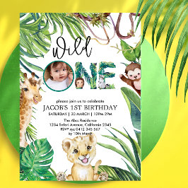 Invitación Safari Wild One Animal Jungle Foto Primer cumpleañ