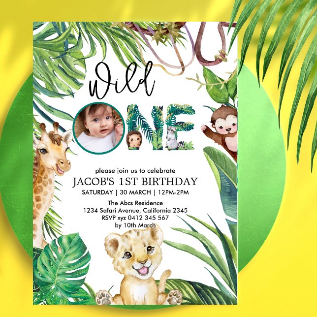 Invitación Safari Wild One Animal Jungle Foto Primer cumpleañ (Subido por el creador)
