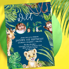 Invitación Safari Wild One Animal Jungle Foto Primer cumpleañ