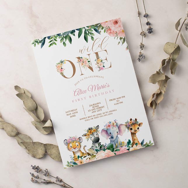 Invitación Safari Wild One Animals Jungle Chica Cumpleaños (Subido por el creador)