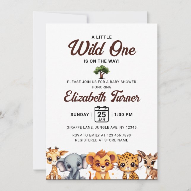 Invitación Safari Wild One Baby Animals Baby Shower (Anverso)