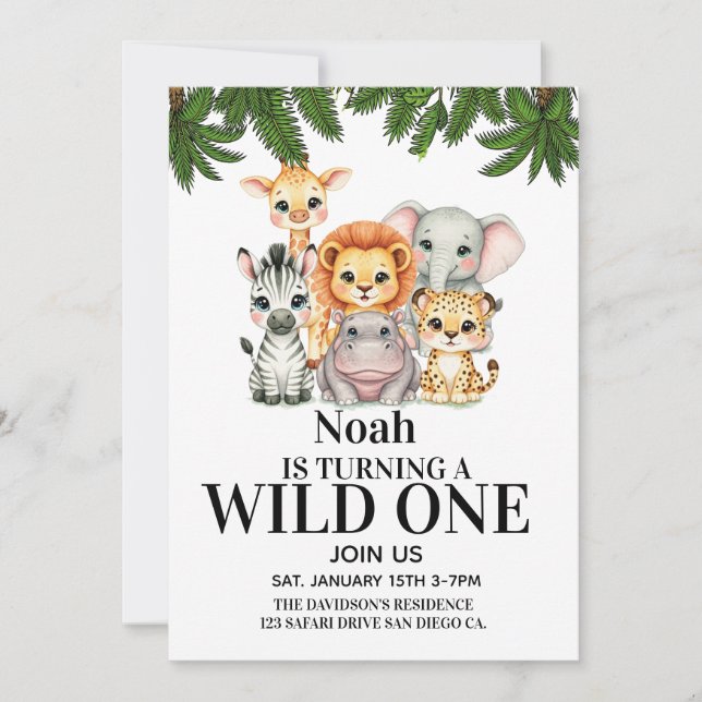 Invitación Safari Wild One Birthday (Anverso)