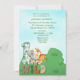 Invitación Safari Wild One Blue Green Birday Party